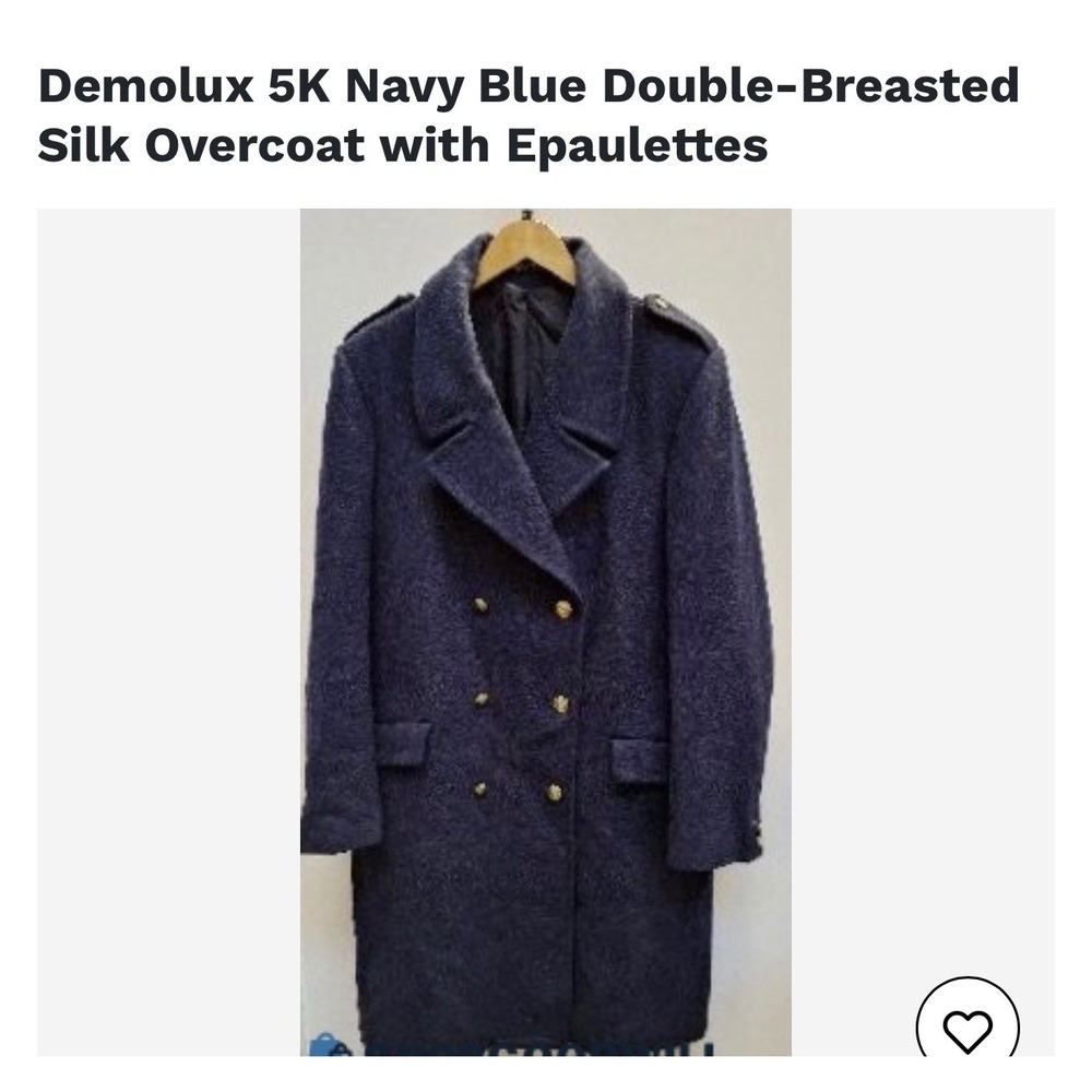 Vtg Demolux 5K overcoat 1986, crafted with a 100% silk shell military-inspired
